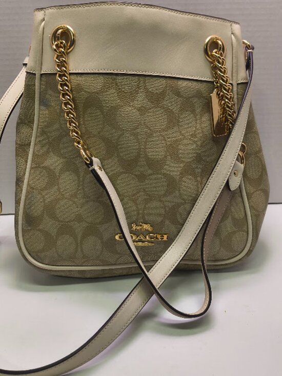 Coach Handbags - Coach C8152 Cammie Chain Bucket Bag In Signature Canvas Smooth Leather